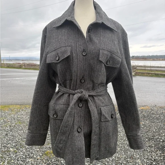 Vintage Herringbone Wool Coat Sz 12 - Picture 1 of 11